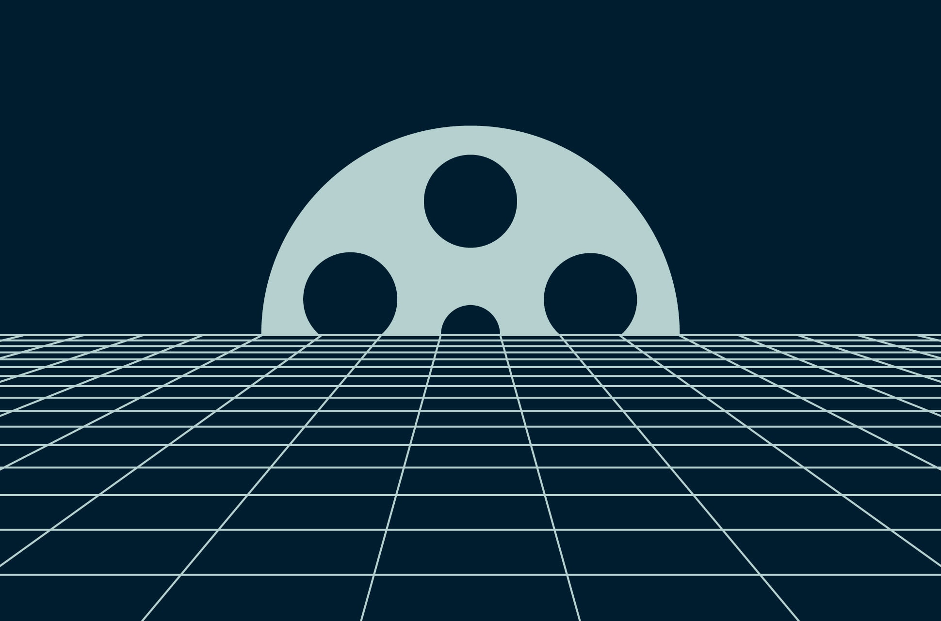 Eine hellblaue Filmrolle auf dunkelblauem Hintergrund