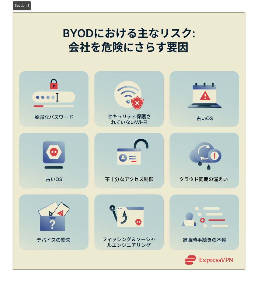 A list of top BYOD security risks.