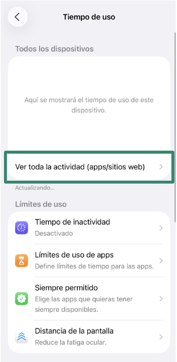 Screen Time menu with See All App & Website Activity option.