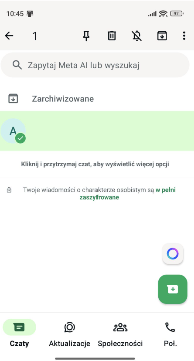 WhatsApp Chats tab with a chat highlighted.