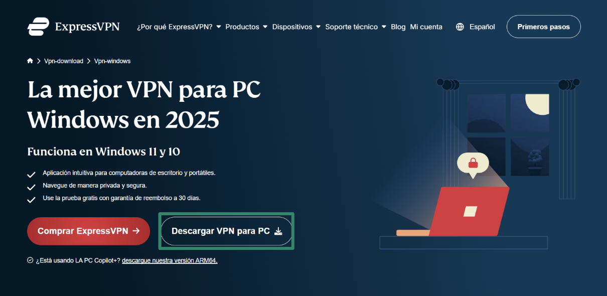 Downloading ExpressVPN's setup for Windows.