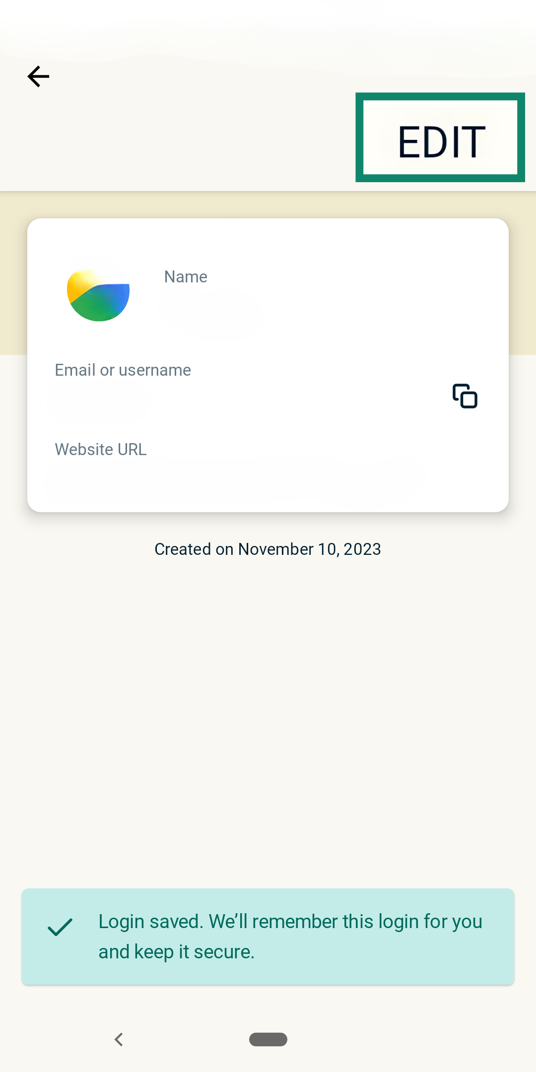 The EDIT field of a specific entry in ExpressVPN Keys.