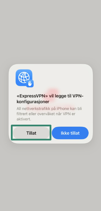Allowing ExpressVPN to add VPN configurations on iOS.