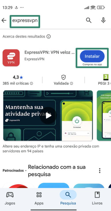 Installing ExpressVPN from Apple App Store.