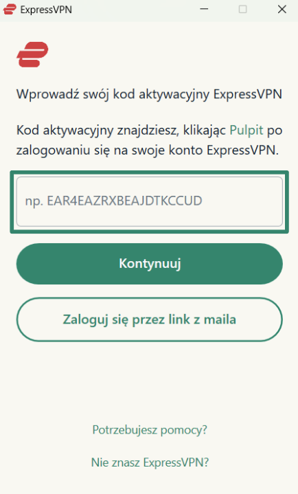 Logging into ExpressVPN on Windows using activation code.