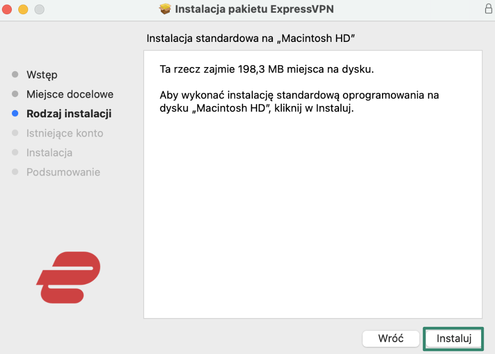 Installing ExpressVPN on macOS.