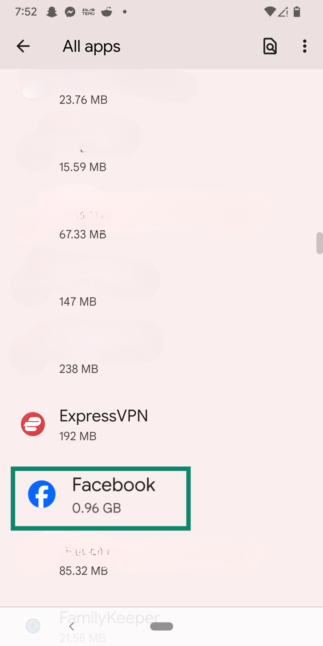 Finding Facebook in your app list.