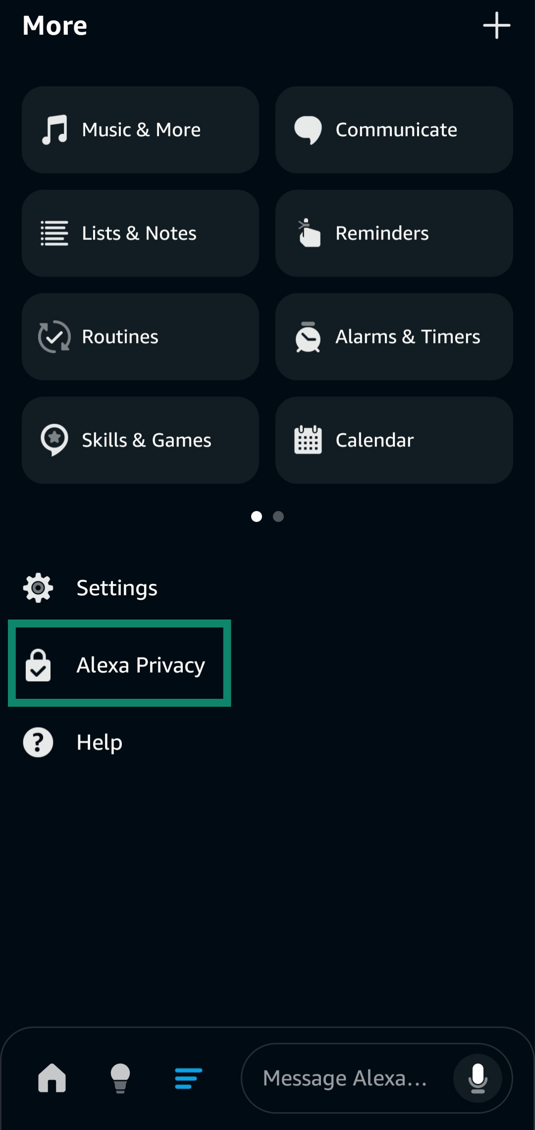 Accessing the Alexa Privacy menu in the Amazon Alexa app.