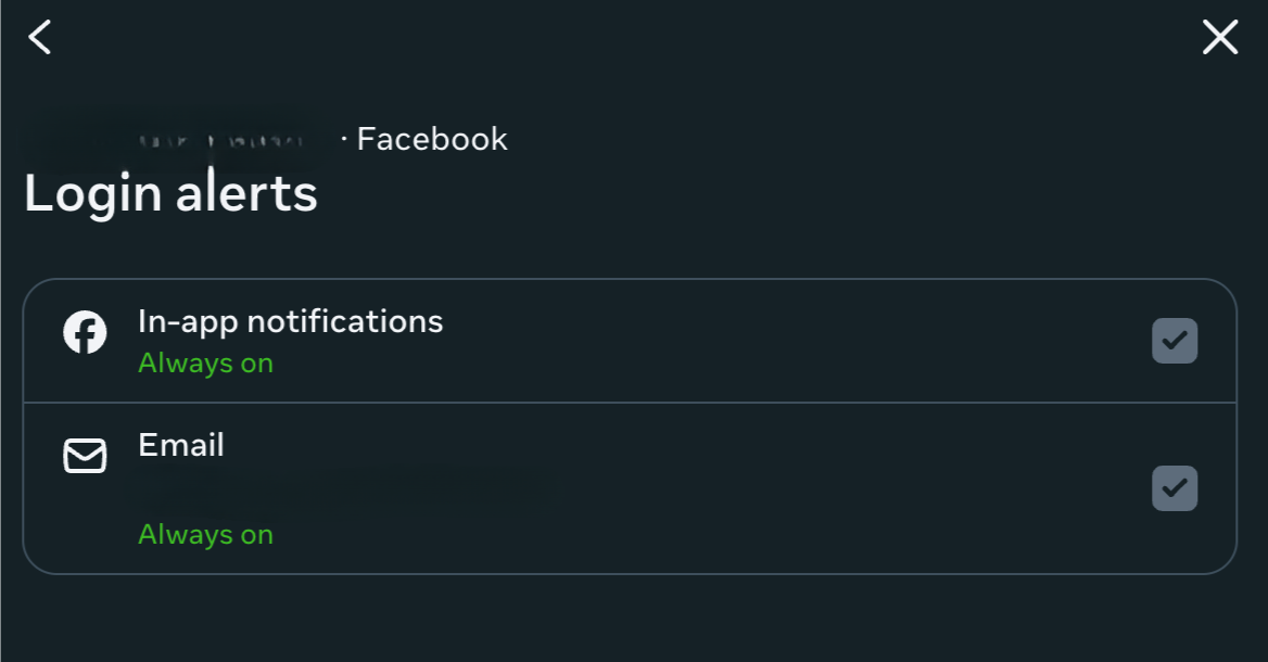 Facebook login alert types.