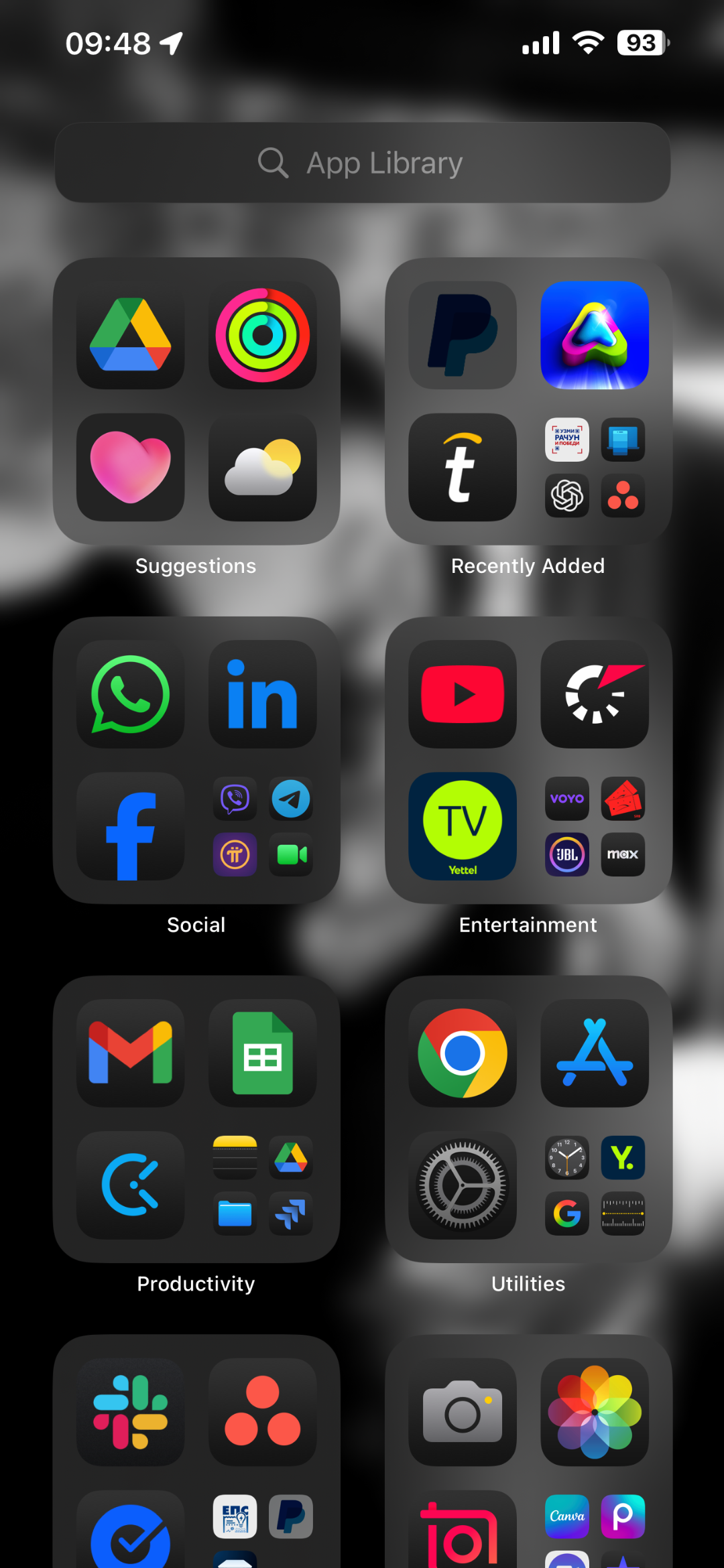 iPhone showing the App Library.