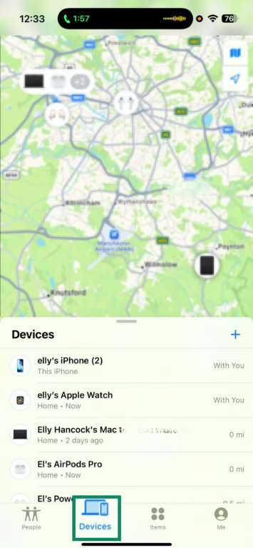 Tap the Devices tab and select the device you’ve lost.