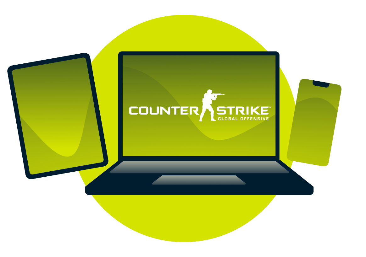 Różne urządzenia z logo Counter-Strike: Global Offensive.