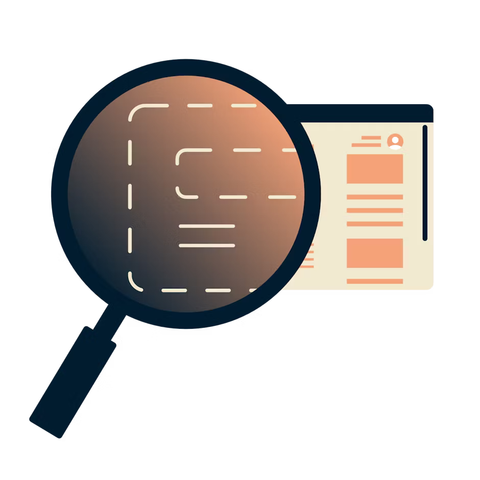 Magnifying glass over a browser showing encrypted information.