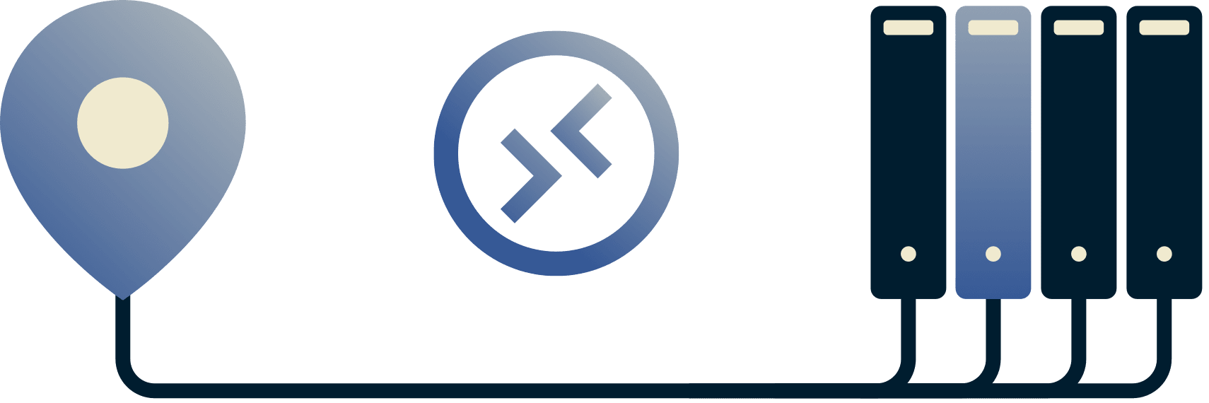 Esquema de alguien conectado por escritorio remoto a una red de oficina.