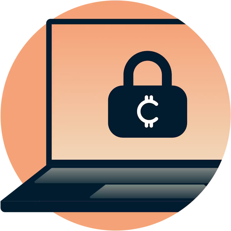 Cryptocurrency padlock on laptop screen.