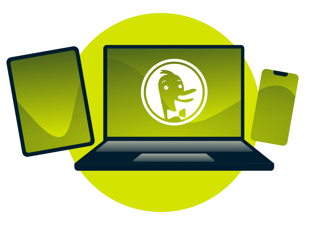 Devices with the DuckDuckGo logo.