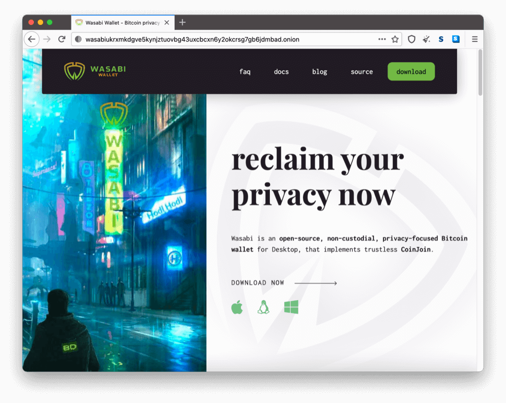 Wasabi Walletのダークウェブ上のオニオンサイト