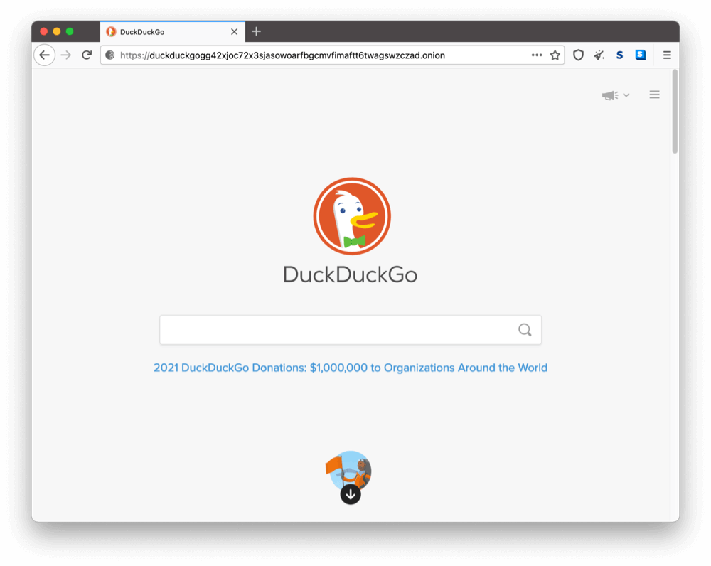 DuckDuckGoのダークウェブ上のオニオンサイト