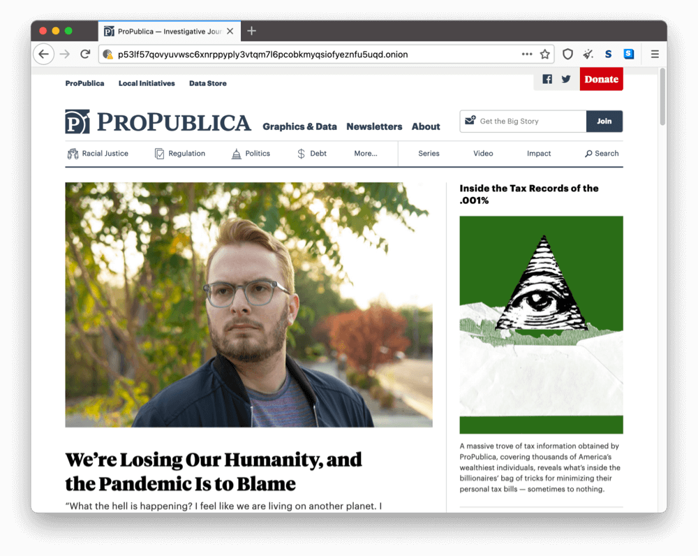 ProPublicaのダークウェブ上のオニオンサイト