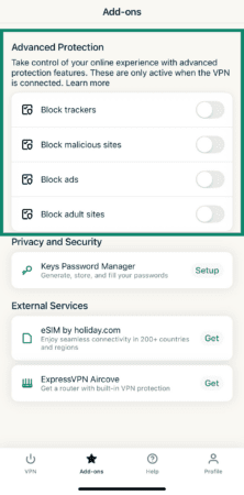 ExpressVPN add-on content blockers.