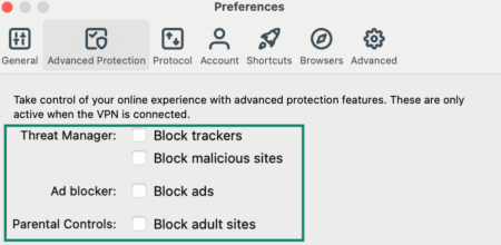 ExpressVPN content blocking options for trackers, ads, adult sites