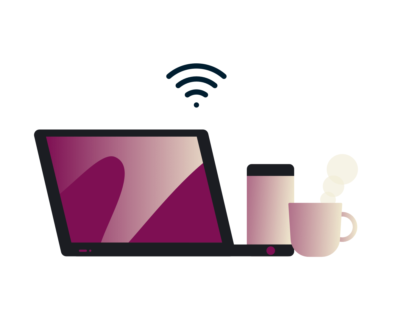 Stay safe on public Wi-Fi: using a laptop in a coffee shop.